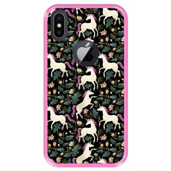Capa Tpu Hapdey para Iphone X - Xs | Design Teste Padrão Floral com Unicórnios 2 - Rosa
