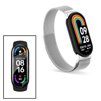 Kit Bracelete Milanese com Fecho Magnético + Pelicula de Hydrogel GIFT4ME para Xiaomi Smart Band 9 | Cinza - 1