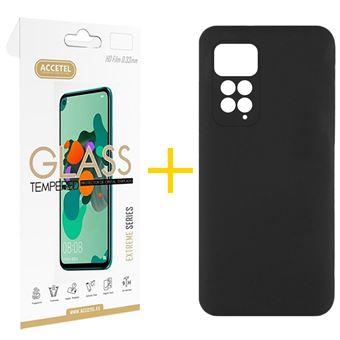 Pack Accetel 1 x Película de Vidro Temperado 2.5D + Capa para Xiaomi Redmi Note 11 Pro 5G Silicone Líquido - Preto - 1