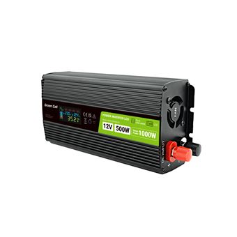 Adaptador e Transformador Green Cell Przetwornica napicia  PowerInverter LCD 12 V 500W/1000W Przetwornica samochodowa z wywietlaczem - czysty sinus | Preto - 1