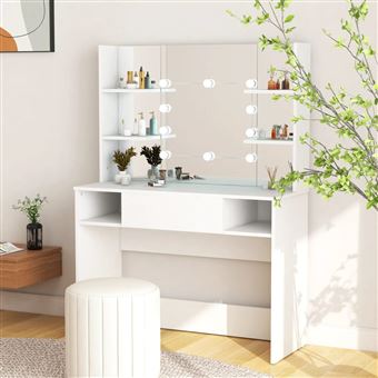 Mesa de Maquilhagem vidaXL com Luzes LED | 100x40x135 cm | MDF Branco - 1