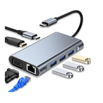 Hub USB-C 7 em 1 Chronus com HDMI 4K | VGA | USB 3.0 | PD 100W e Ethernet | Cinza - 1