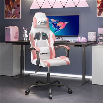 Cadeira gaming vidaXL couro artificial branco e rosa - 1