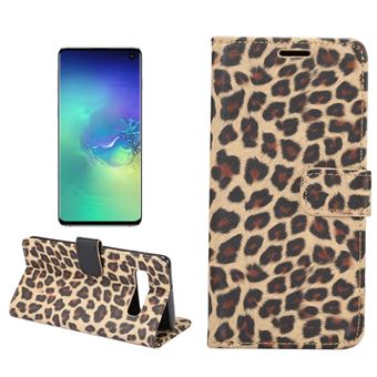 Capa Magunivers PU suporte com padrão de leopardo marrom para Samsung Galaxy S10