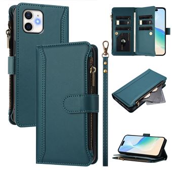 Capa FOXDOCK para iPhone 11 | Pele Premium | 9 Compartimentos para Cartões | Alça de Pulso Amovível - Verde escuro - 1
