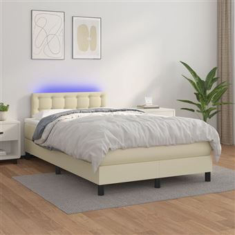 Cama box spring com colchão e LED vidaXL |  120x200 cm | couro artificial creme - 1