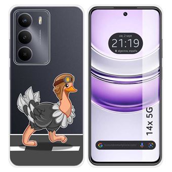 Capa de Silicone Transparente Tumundosmartphone para Realme 14x 5G | Desenhos de Avestruz - 1