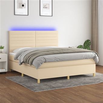 Cama box spring com colchão e LED vidaXL | 160x200 cm | tecido cor creme - 1