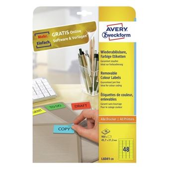 Etiqueta para Impressão Avery L6041-20 | Amarelo - 1