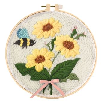 Kit Punch Needle Figured'Artcom Moldura Circular | 20cm | Uma Abelha E Girassois - 1
