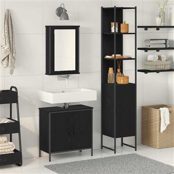 Conjunto de Móveis para WC vidaXL | 3 Peças | Preto 33 x 33 x 185.5 cm - 1