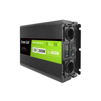 Adaptador e Transformador Green Cell Przetwornica napicia  PowerInverter LCD 12 V 2000W/40000W Przetwornica samochodowa z wywietlaczem - czysty sinus | Preto - 1
