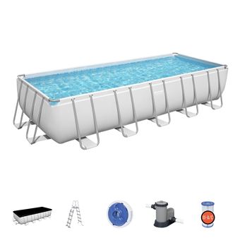 Piscina Tubular Removível Bestway Power Steel | 640x274x132 cm | Estação de Tratamento de Cartucho 5,678 l/h + Cobertura + Escada - Cinzento - 1