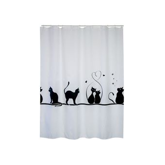 Cortina de Banho MSV &quot;&quot;Gato poliéster Cortina de Ducha,, 180 x 200 cm | Branco - 1