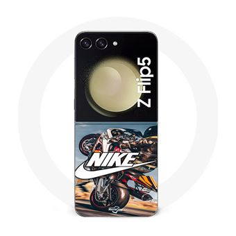 Capa Maniacase para Samsung Galaxy Z Flip5 Nike Logo Branco Moto Wheel - 1