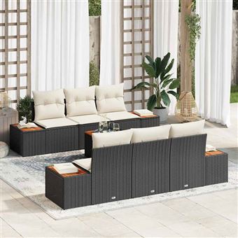 Conjunto de Sofá de Jardim vidaXL | 7 Peças | Preto Rattan Sintético - 1