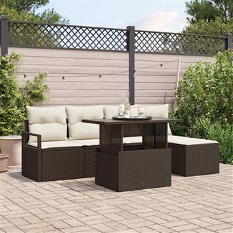 Conjunto de Sofá de Jardim vidaXL | 6 Peças | Castanho Rattan Sintético - 1