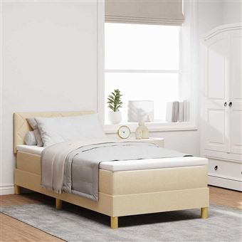 Cama Box Spring LED com Colchão vidaXL | Creme | 90 x 190 cm | tecido - 1