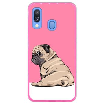 Capa Hapdey para Samsung Galaxy A40 2019 Design Pug Bebé a Posar 3 em Silicone Flexível e TPU Cor-de-Rosa