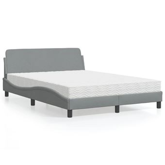 Cama com colchão vidaXL | 140x190 cm | tecido cinzento-claro - 1