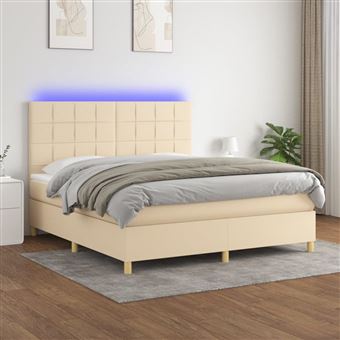 Cama box spring com colchão e LED vidaXL | 160x200 cm | tecido cor creme - 1