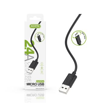 Cabo Micro USB CU-1904 Accetel para Samsung Galaxy A12 4G | 25 cm | 2.4A - Preto - 1
