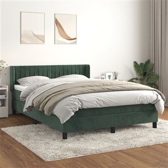 Cama com molas e colchão vidaXL | 140x200 cm | veludo verde-escuro - 1