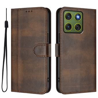 Capa FOXDOCK para Motorola Edge 70 5G | Estilo Vintage | TPU com Textura de Pele Antiderrapante | Compartimentos para Cartões e Suporte | Castanho - 1