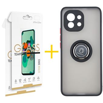 Pack skyhe 2 x Película de Vidro Temperado 2.5D + Capa para Xiaomi MI 11 Lite 5G Gel Bumper Ring - Preto - 1