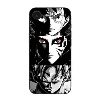 Capa Maniacase para Iphone 16E | Sangoku Naruto Luffy One Piece Dragon Ball Z Fundo Preto e Branco, Anime Manga - 1