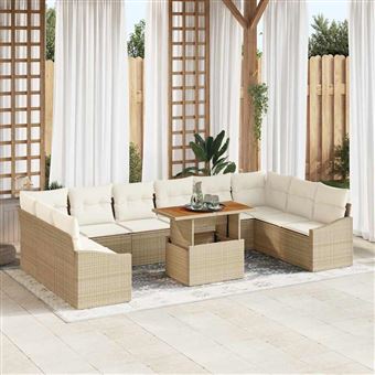 Conjunto de Sofá de Jardim vidaXL | 11 Peças | Bege Rattan Sintético - 1