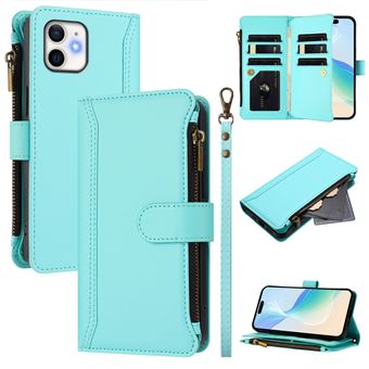 Capa FOXDOCK para iPhone 11 | Pele Premium | 9 Compartimentos para Cartões | Alça de Pulso Amovível - Verde claro - 1