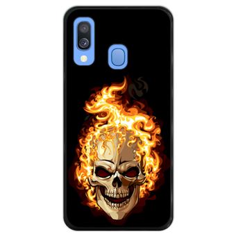 Capa Hapdey para Samsung Galaxy A40 2019 Design Caveira em Chamas em Silicone Flexível e TPU Preto