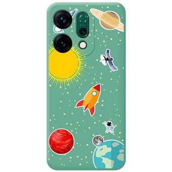 Capa Tumundosmartphone de silicone líquido verde para Oppo Reno 14 5G | Desenhos de design espacial - 1
