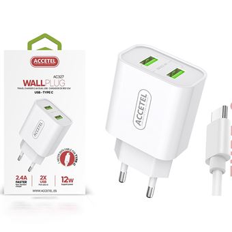 Carregador + Cabo Type-C dual USB Accetel AC327  - Branco - 1