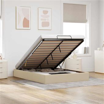 Estrutura de cama otomana sem colchão vidaXL | 140x200 cm | tecido cor creme - 1