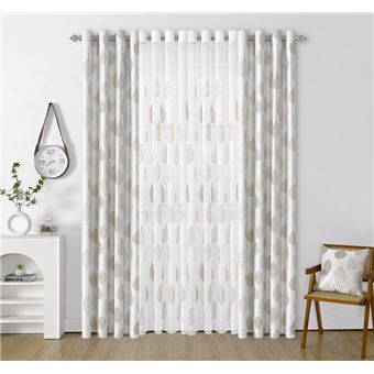 Cortina Bordada BOD HOME com Folhas Primaveras | Castanho | 140x260cm - 1