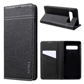 Capa Magunivers de couro genuíno litchi com suporte para cartão preto para Samsung Galaxy S10