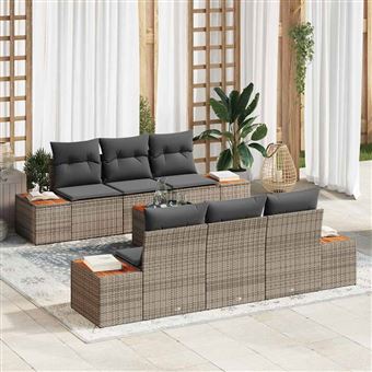 Conjunto de Sofá de Jardim vidaXL | 7 Peças | Cinzento Rattan Sintético - 1