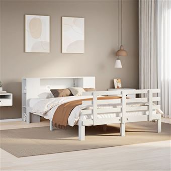 Cama com Estante sem Colchão vidaXL | 150x200 cm | pinho maciço branco - 1