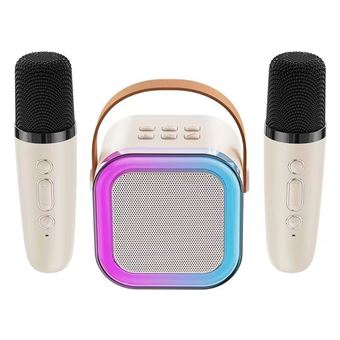 Mini Máquina de Karaoke CO-Phénix com 2 Microfones Sem Fios | Bluetooth, AUX, USB/TF | Bege - 1