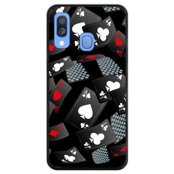 Capa Hapdey para Samsung Galaxy A40 2019 Design Cartas de Casino em Silicone Flexível e TPU Preto