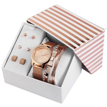 Conjunto Relógio com 4 Pulseiras e 3 pares de Brincos Rosa Gold Excellanc 1800163 - 1