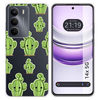 Capa de Silicone Transparente Tumundosmartphone para Realme 14x 5G | Desenhos de Cacto - 1