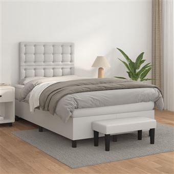 Cama com Molas e Colchão vidaXL | 120x200 cm | couro artificial branco - 1