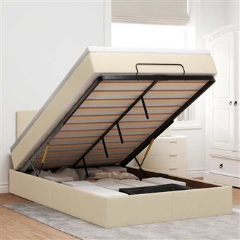 Estrutura de cama otomana com colchão vidaXL | tecido creme 120x200cm - 1