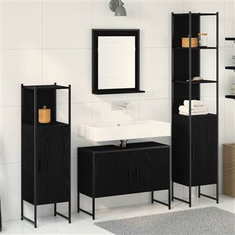Conjunto de Móveis para WC vidaXL | 4 Peças | Preto 33 x 33 x 185.5 cm - 1