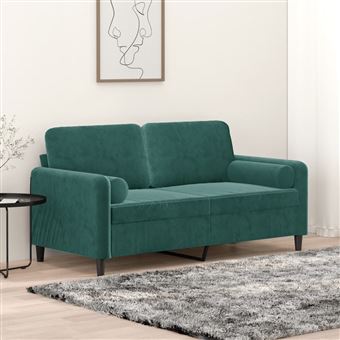 Sofá 2 lugares com almofadas decorativas vidaXL | 140 (adequado para crianças entre os 9 e os 10 anos)cm | veludo verde-escuro - 1