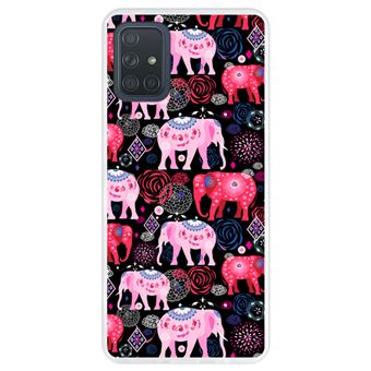 Capa Hapdey para Samsung Galaxy A71 | Silicone Flexível em TPU | Design Padrão brilhante de elefantes cor de rosa e vermelhos - Transparente