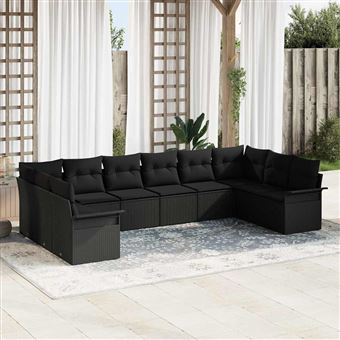 Conjunto de Sofá de Jardim vidaXL | 10 Peças | Preto vime PE - 1